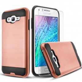 Samsung Galaxy J7 Case, 2-Piece Style Hybrid Shockproof Hard Case Cover with [Premium Screen Protector] Hybird Shockproof And Circlemalls Stylus Pen (Rose Gold)